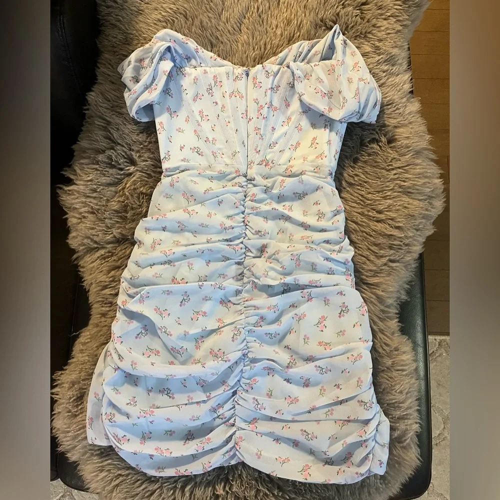 NWT House of CB Blue Floral Draped Corset Mini Dress - Picture 4 of 6